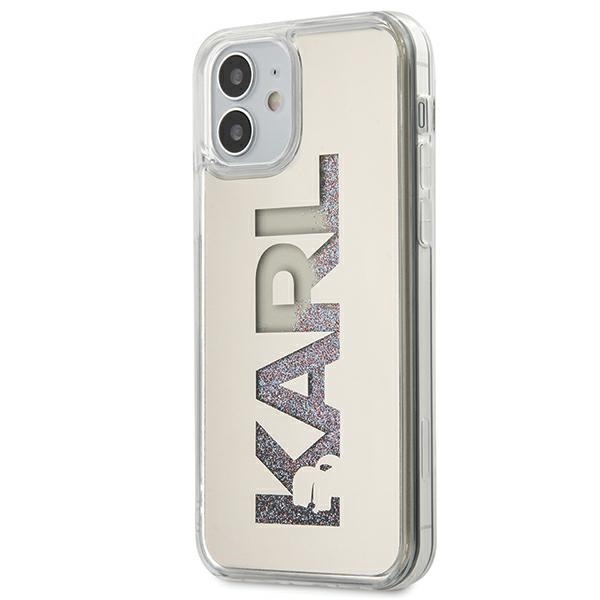 Pouzdro KARL LAGERFELD Apple iPhone 12 Mini Mirror Liquid Glitter Karl KLHCP12SKLMLGR Stříbrné pevné pouzdro