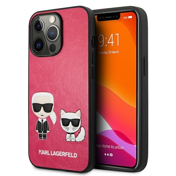 Pouzdro KARL LAGERFELD Apple iPhone 13 13 Pro Ikonik Karl & Choupette Fuchsia Hardcase