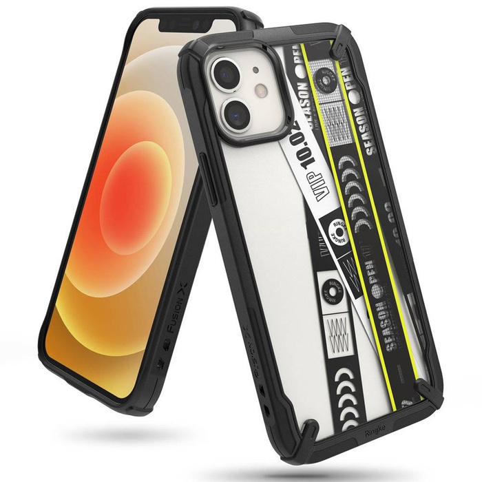 Ringke Fusion X Design cover blindata con cornice per iPhone 12 mini nero (Ticket band) (XDAP0018)