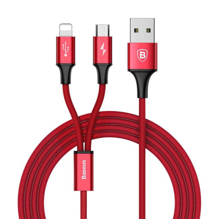 Baseus Rapid 2in1 USB cable Lightning / micro USB Cable with Nylon Braid 3A 1.2m red (CAML-SU09)