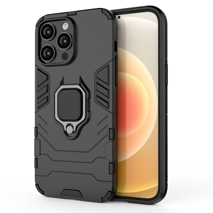 Obal Kroužek Armor Obal Do iPhone 14 Pro Armoured Cover Držák Mag netic Ring Black Case