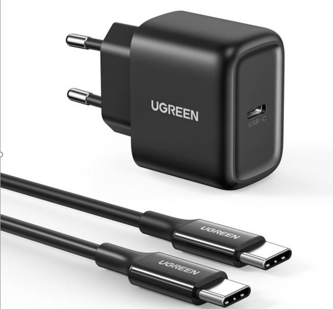 Töltő uGREEN CD250, 25W, USB-C (fekete) + kábel USB-C-ről USB-C-re, 2m (fekete)