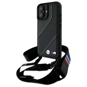 Hülle BMW iPhone 16 schwarz/schwarz hartcase M Edition Carbon Stripe & Strap