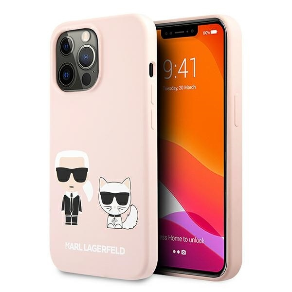 Pouzdro KARL LAGERFELD Apple iPhone 13 13 Pro silikonové Karl &amp; Choupette světle růžové pevné pouzdro