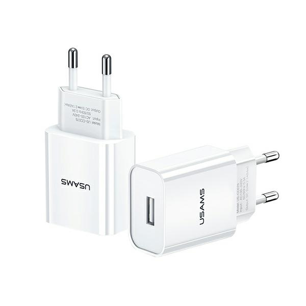 Chargeur USAMS 1xUSB T18 2.1A Chargement rapide Blanc