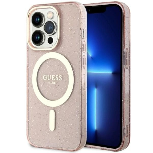 Case Guess GUHMP14LHCMCGP iPhone 14 Pro 6.1" pink/pink hardcase Glitter Gold MagSafe Case