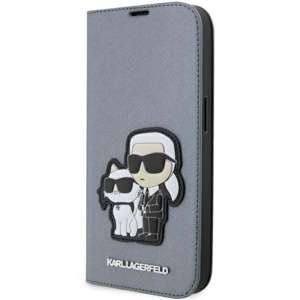 Hülle Karl Lagerfeld KLBKP14XSANKCPG iPhone 14 Pro Max 6,7" Buchcase silber/silber Saffiano Karl & Choupette Case