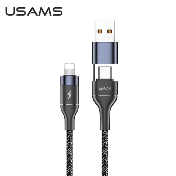  Braided USAMS USB-C USB to Lightning 30W PD Fast Charge Black