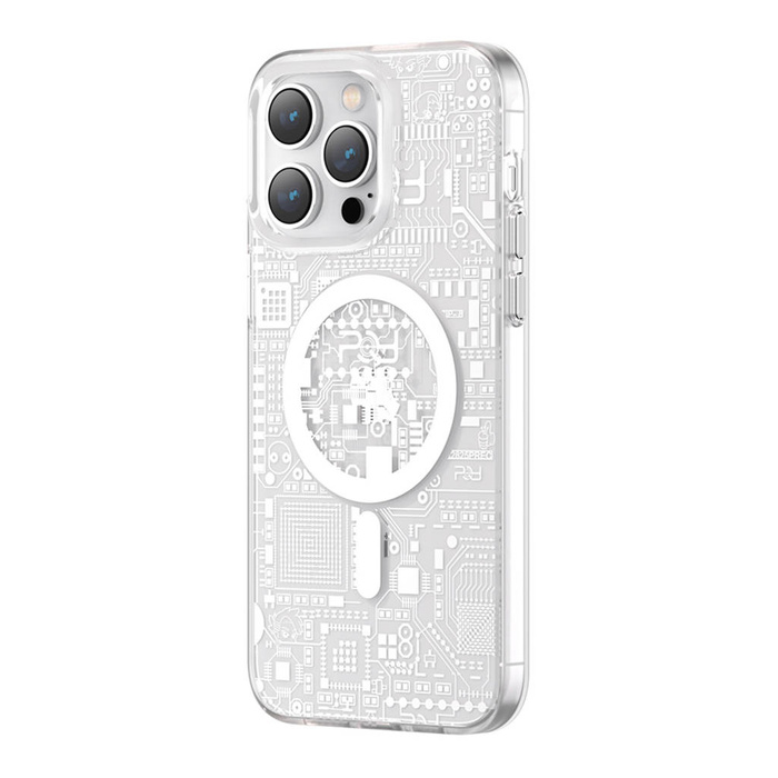 Funda magnética Kingxbar PQY Geek Series para iPhone 14 Plus MagSafe plateada