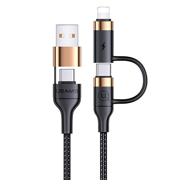 USAMS Cable braided U62 2xUSB-C/USB-A /lightning 1.2m PD Fast Charge black/black SJ483USB01 (US-SJ483)