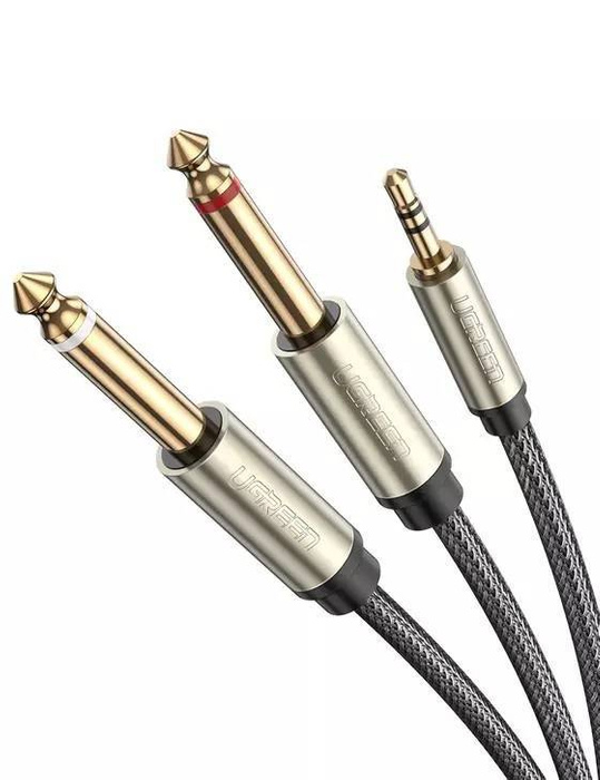 Kabel UGREEN TRS 3,5 mm na 2x TS 6,35 mm AV126 3m šedá