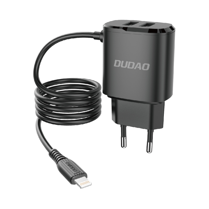 Dudao nabíječka 2x USB s vestavěným kabelym Lightning 12 W černý (A2ProL černý)