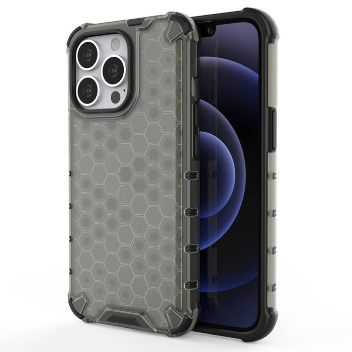 Housse blindée en nid d'abeille coque avec cadre en gel iPhone 13 Pro noir