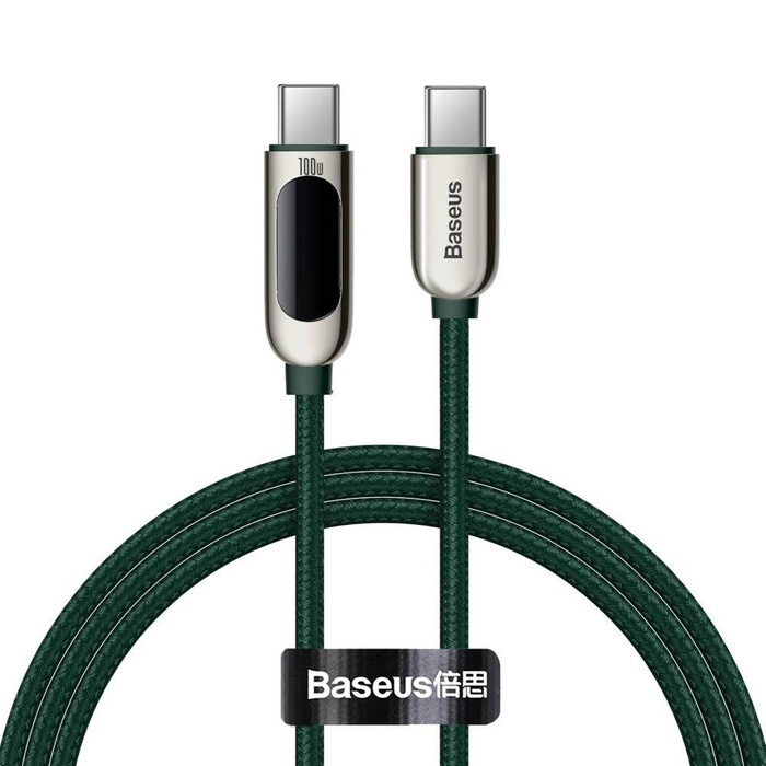 Baseus USB Type C kabel - USB Type C 100 W (20 V / 5 A) 1 m Power Delivery s displejem měřiče výkonu bílý (CATSK-B06)