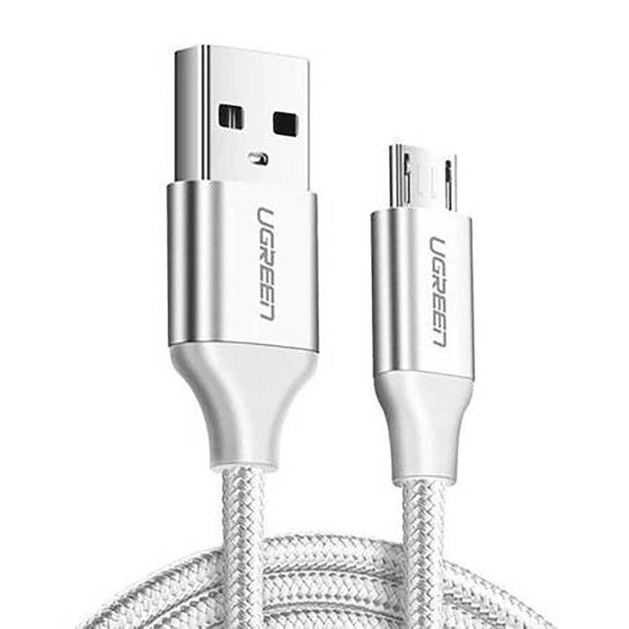 Kabel UGREEN Micro USB QuickCharge 3.0 2.4A Nylonový oplet 2m Bílý