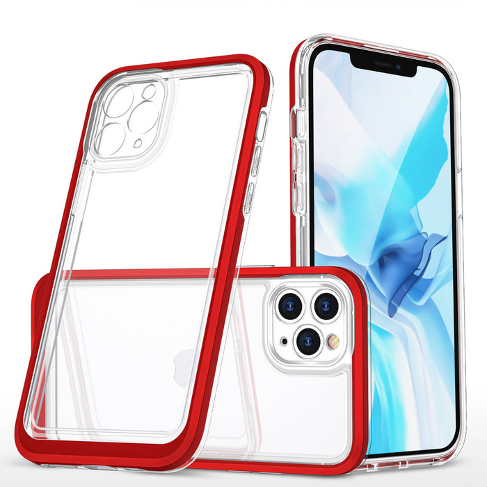 Průhledný gelový kryt 3v1 pouzdro pro iPhone 11 Pro Max s rámečkem červený