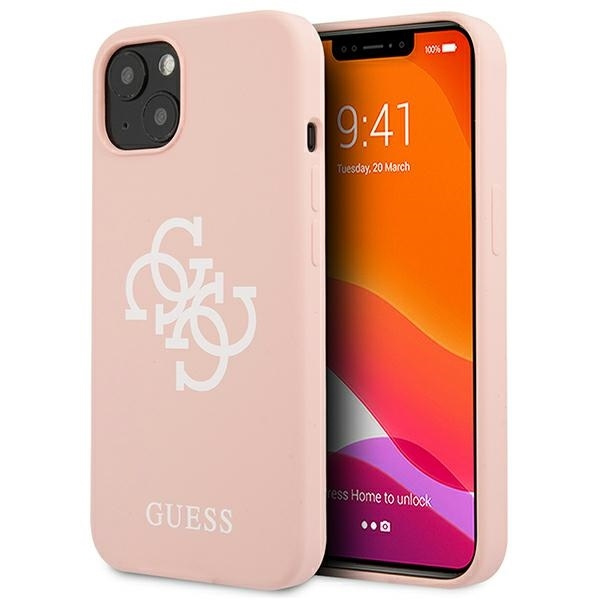 Pouzdro GUESS Apple iPhone 13 Mini silikonové 4G logo růžové pevné pouzdro