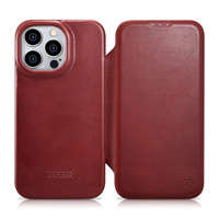 iCarer Curved Edge Vintage Folio echt Leder booktype case schutzhülle aufklappbare hülle für iPhone 14 Pro rot (AKI14220706-RD)