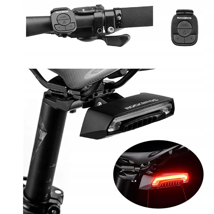 Luce posteriore per bicicletta Rockbros LKWD-R1 con laser e telecomando + cavo micro USB - USB-A - nero