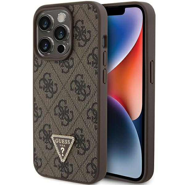 Case Guess GUHCP15LP4TDPW iPhone 15 Pro 6.1" brown/brown hardcase Leather 4G Triangle Strass Case