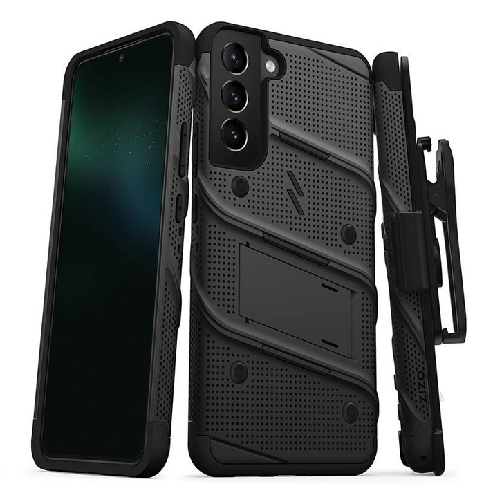 Série ZIZO BOLT - Coque blindée pour Samsung Galaxy S22 + avec verre 9H pour l&#39;écran + Support avec support (noir)