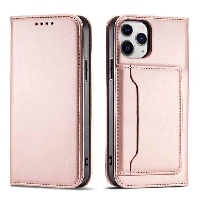 Étui pour cartes magnétiques pour iPhone 12 Pro Pouch Card Wallet Card Stand Rose