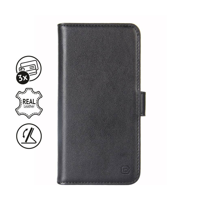 Hülle Leder Crong Premium Booklet Wallet iPhone 11 Pro mit Taschen + Standfunktion schwarz