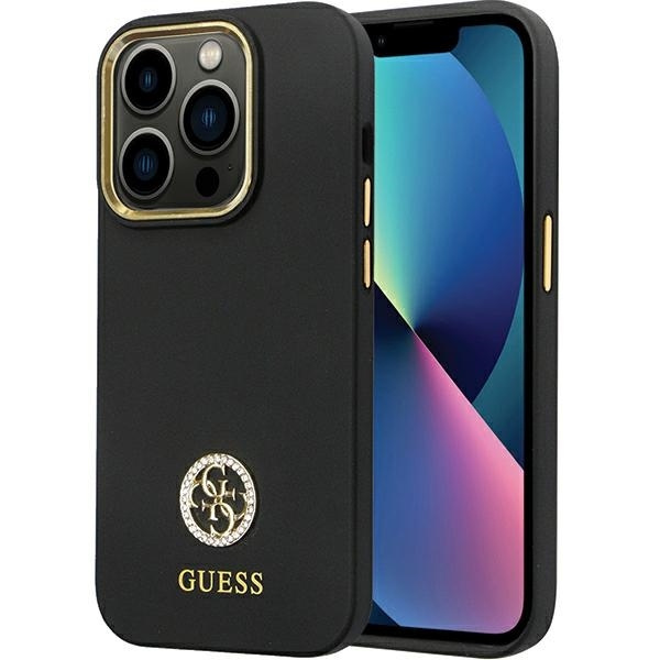 Case Guess GUHCP14LM4DGPK iPhone 14 Pro 6.1" black/black hardcase Silicone Logo Strass 4G Case