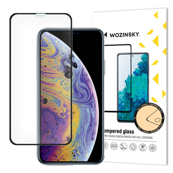 Wozinsky super resistente full collante in vetro temperato a schermo intero con cornice case friendly apple iphone 11 pro / iphone xs / iphone x nero