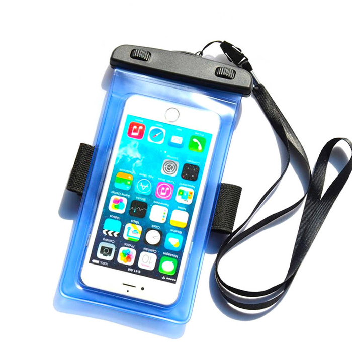 Custodia impermeabile con cinturino per telefono in PVC - blu