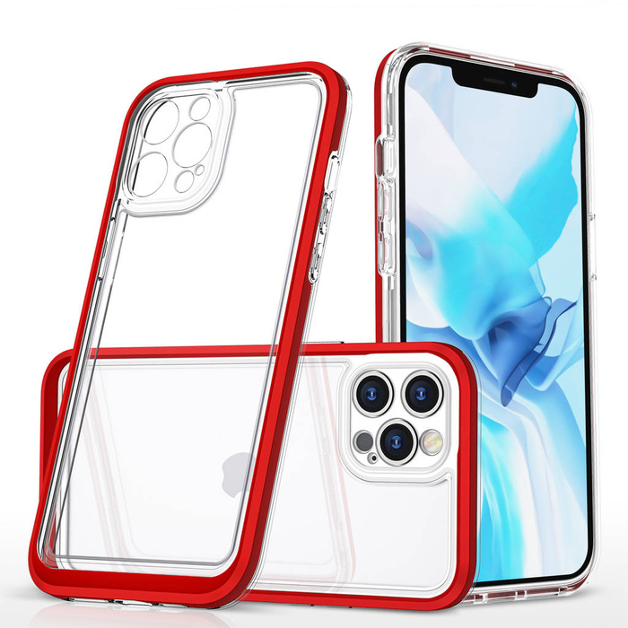 Clear 3in1 case for iPhone 12 Pro frame gel cover red