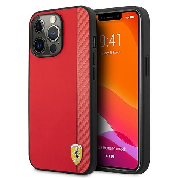 Pouzdro FERRARI Apple iPhone 13 Pro Max On Track Carbon Stripe Red Hardcase