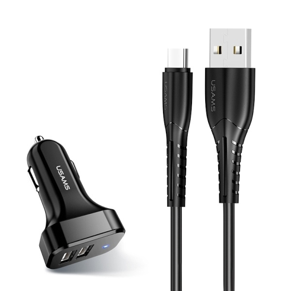 Nabíječka Auto USAMS 2xUSB Kabel USB-C C13 2,1A NTU35TC13TZ Černá