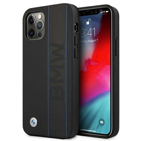 Funda BMW Apple iPhone 12 Pro Max Contorno de piel Maletín negro