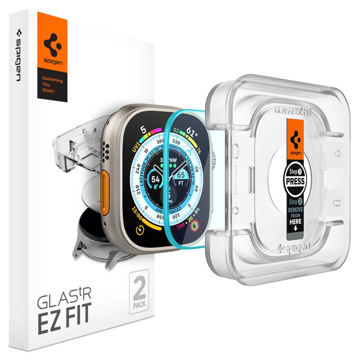 Verre trempé Spigen GLAS.TR "EZ FIT lOT DE 2 : Apple Watch ULTRA (49 MM) CLAIR