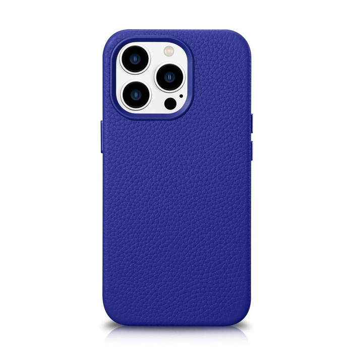 iCarer Litchi Premium Leather Case Étui en cuir iPhone 14 Pro Max magnétique avec MagSafe bleu foncé (WMI14220712-DB)