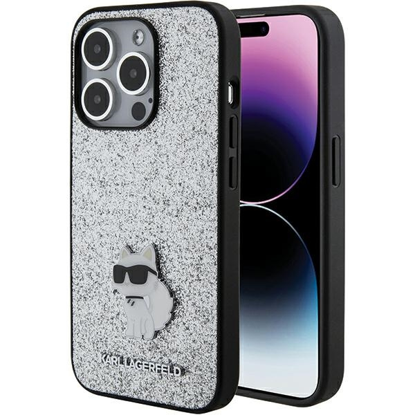 Karl Lagerfeld KLHCP15LGCNPSG iPhone 15 Pro 6.1" silver/silver hardcase Fixed Glitter Choupette Logo Metal Pin