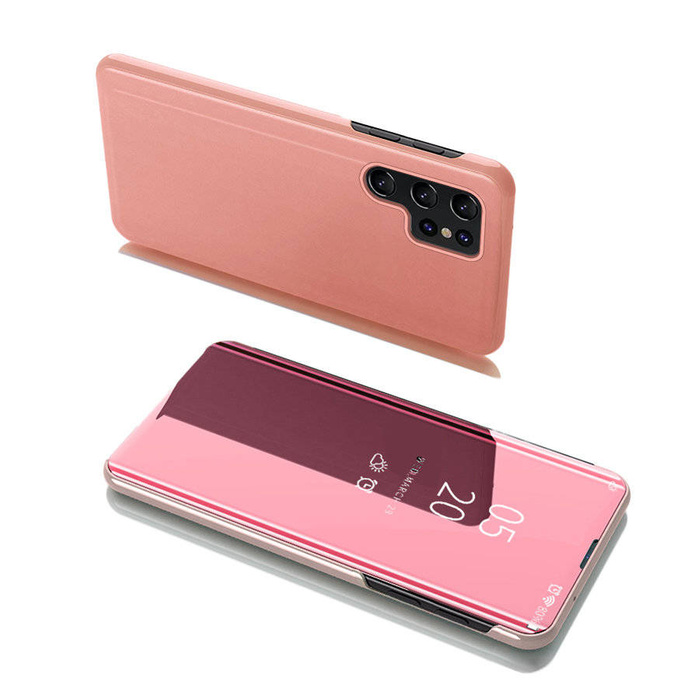 Clear View Case étui coque avec housse flip cover Samsung Galaxy S22 Ultra rose