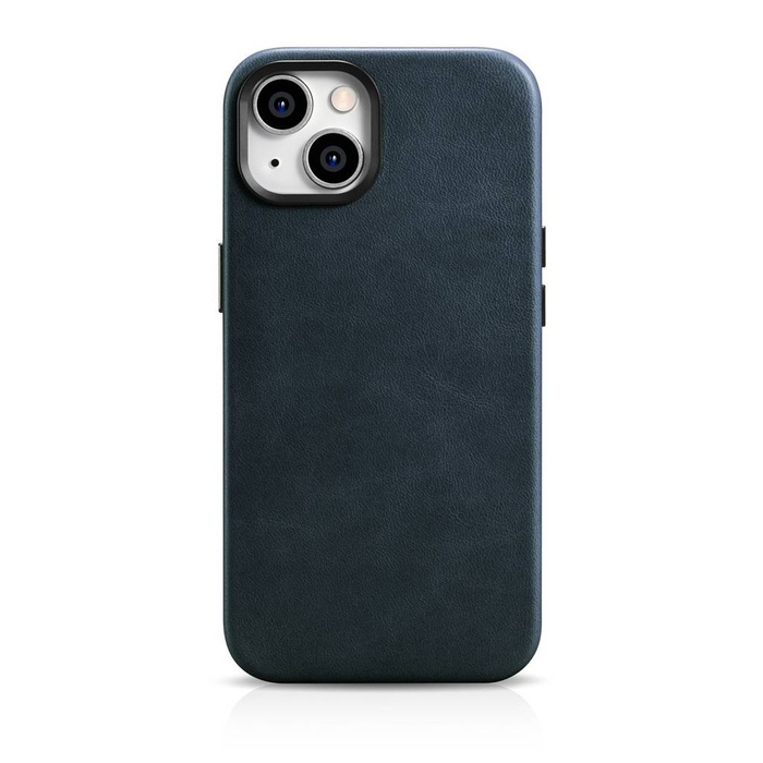 iCarer Oil Wax Premium Leather Case iPhone 14 Étui en cuir magnétique avec MagSafe bleu foncé (WMI14220701-BU)