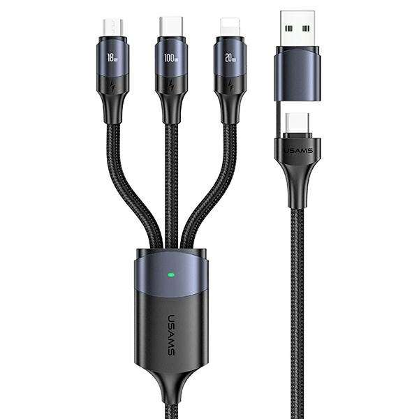 USAMS Cable U71 3in1 1.2m 6A Fast Charge black/black (USB/USB-C to lightning/microUSB/USB-C) SJ511USB01 (US-SJ511)