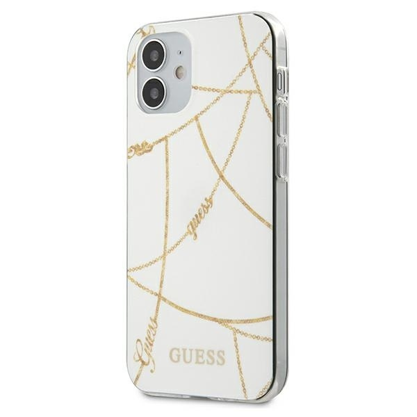 Pouzdro GUESS Apple iPhone 12 Mini Gold Chain Collection GUHCP12SPCUCHWH Bílé pevné pouzdro