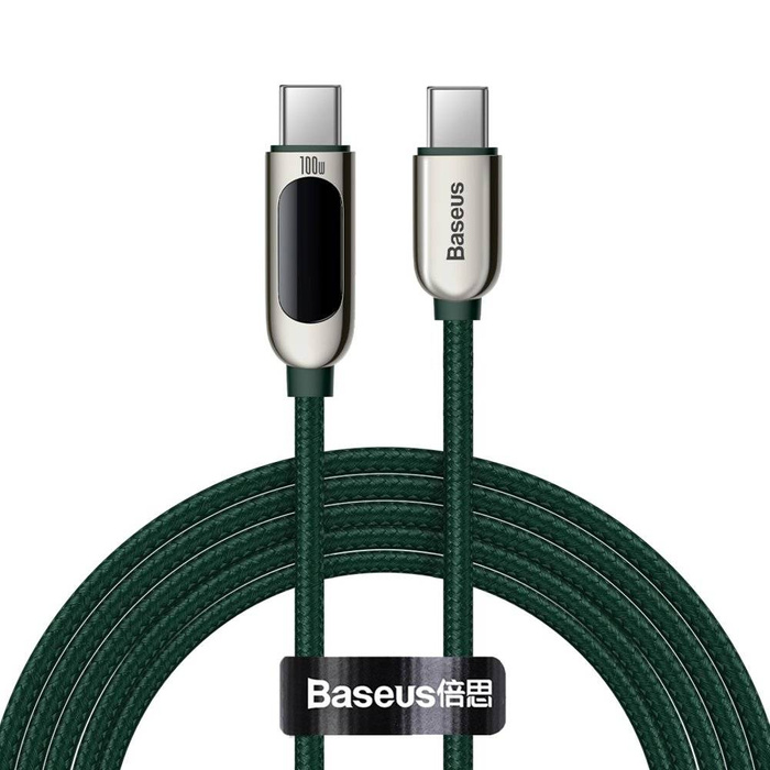 Baseus USB Type C kabel - USB Type C 100W (20V / 5A) Power Delivery s měřičem výkonu na obrazovce 2m zelený (CATSK-C06)