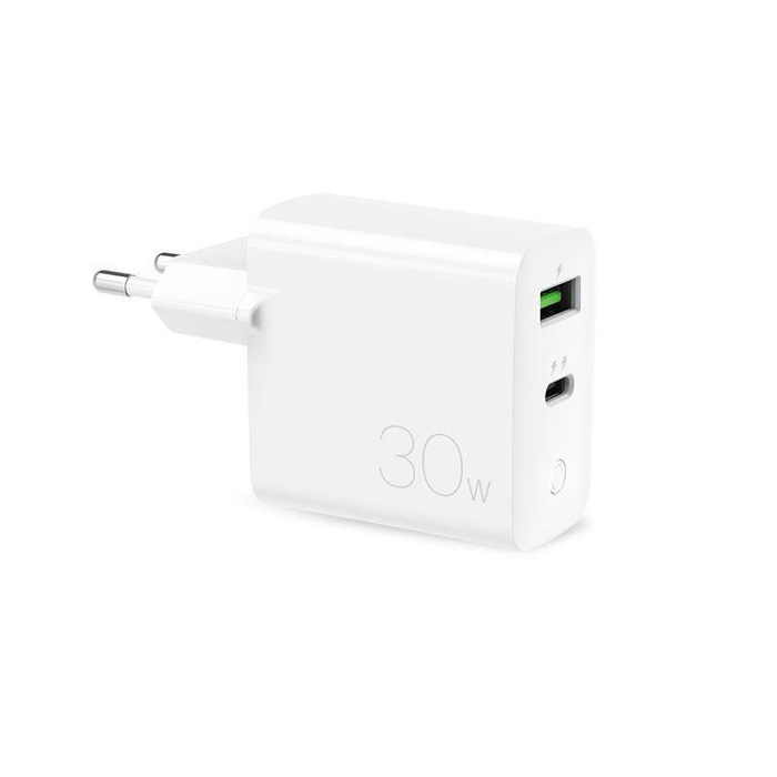 PURO Mini Fast Travel Charger - Charger USB-A + USB-C Power Delivery 30W (white)