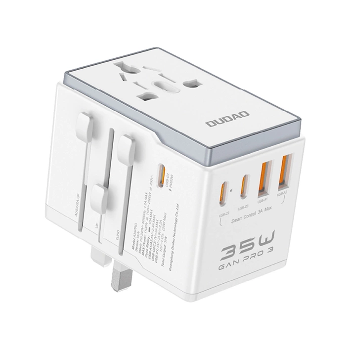 Dudao A35Pro 35W EU / UK / AUS / US / JP Reiseadapter 3x USB-C 2x USB-A - Weiß