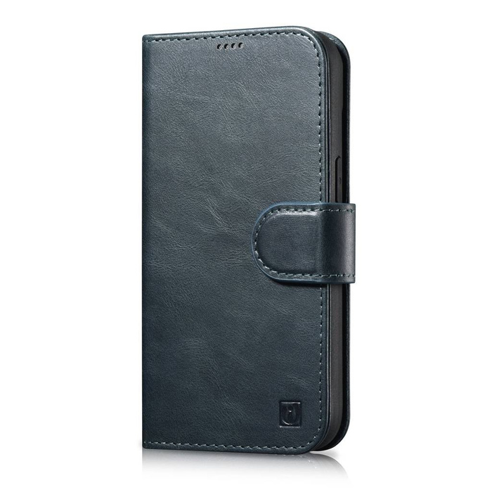 iCarer Oil Wax Wallet Case Pouzdro 2v1 Kožený flipový kryt na iPhone 14 Plus Anti-RFID modrý (WMI14220723-BU)