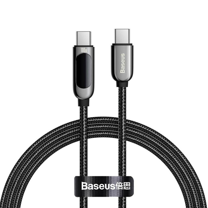 Kabel Baseus USB Typ C - USB Typ C 100 W (20 V / 5 A) 1 m Napájení s měřičem výkonu na obrazovce černý (CATSK-B01)