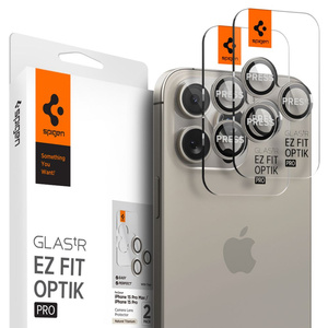 Spigen iPhone Protezione per fotocamera Optik.tr "ez Fit" Protezione per fotocamera 2-pack 14 Pro / Pro Max / 15 Pro / 15 Pro Max / 16 Pro / 16 Pro Max Titanio naturale