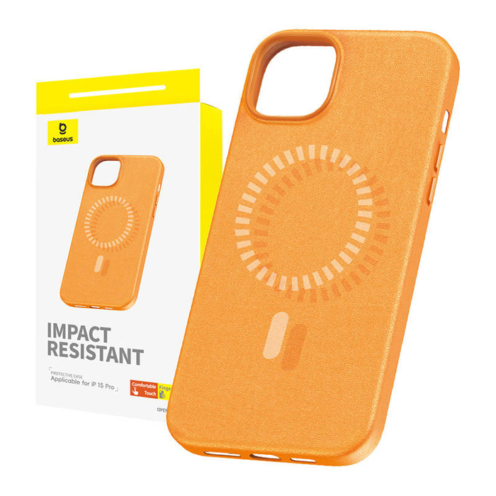 Magnetic Phone Case for iPhone 15 Pro Baseus Fauxther Series (Orange)