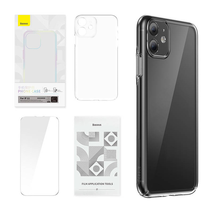 Case Baseus Crystal Series for iPhone 11 (clear) + tempered glass + cleaning kit