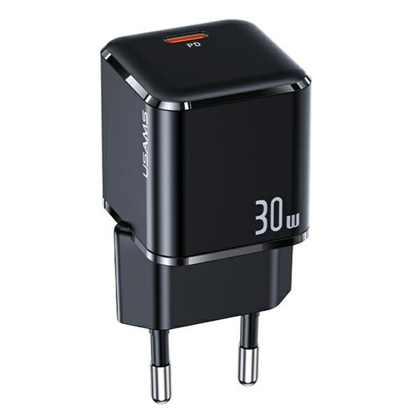 USAMS-Netzaufladung. 1xUSB-C T45 mini 30W (nur Kopf) PD3.0 Fast Charging schwarz/schwarz CC148TC01 (US-CC148)